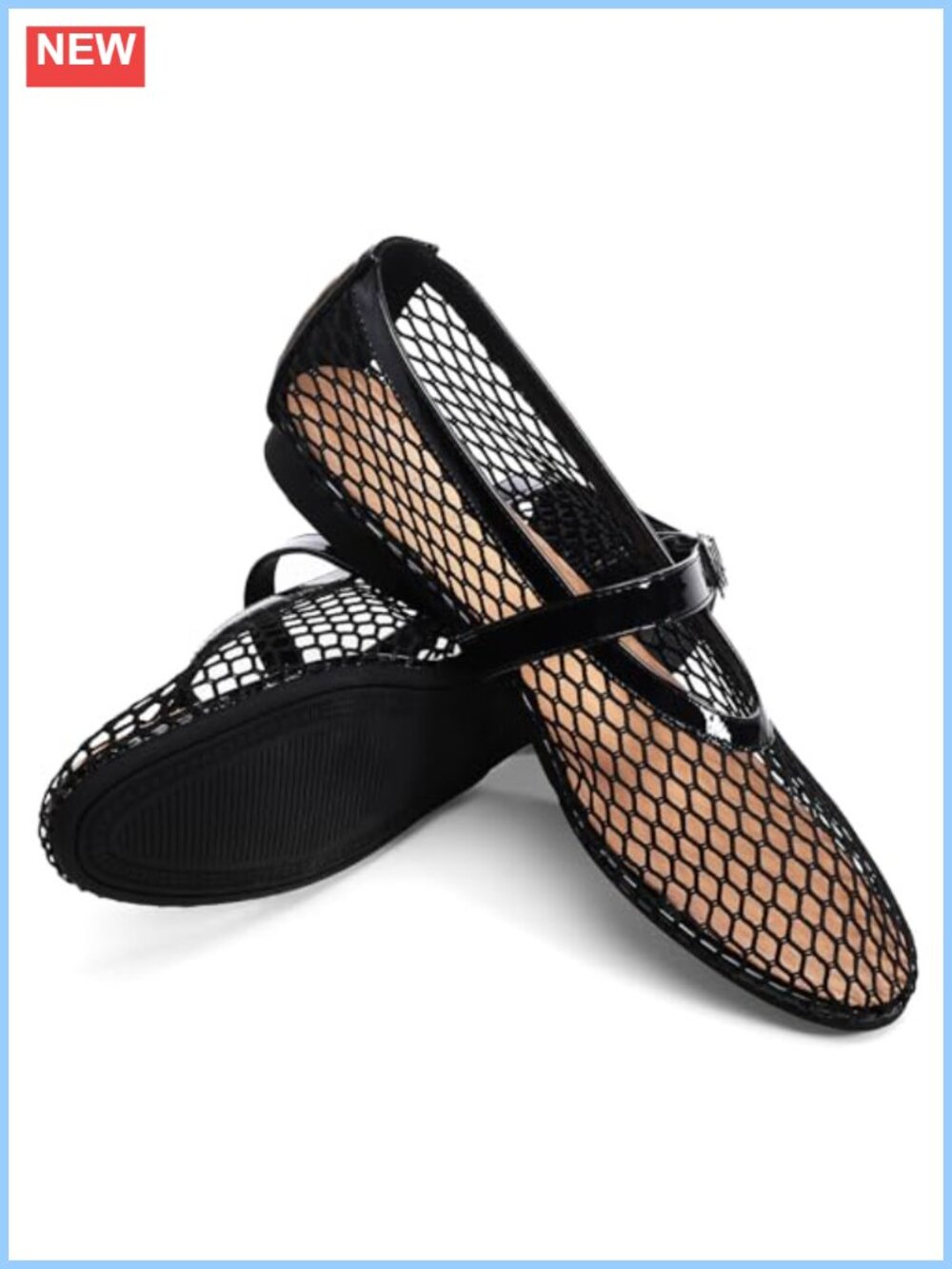 Mesh Ballet Flats Adjustable Strap Mary Jane Office Shoes - Picture 3 of 5